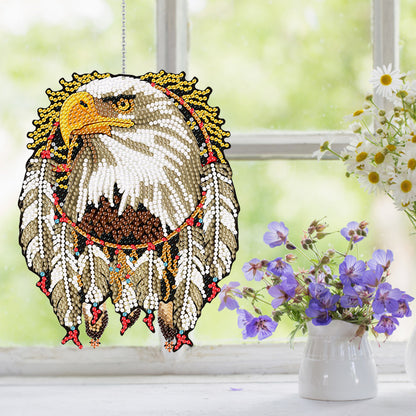 Single-Sided Round Diamond Painting Hanging Pendant 15x20cm (Eagle Dreamcatcher)