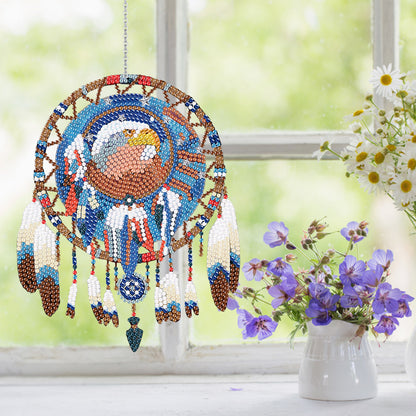 Single-Sided Round Diamond Painting Hanging Pendant 15x20cm (Eagle Dreamcatcher)