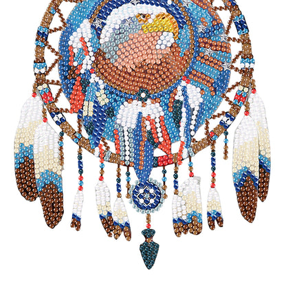 Single-Sided Round Diamond Painting Hanging Pendant 15x20cm (Eagle Dreamcatcher)