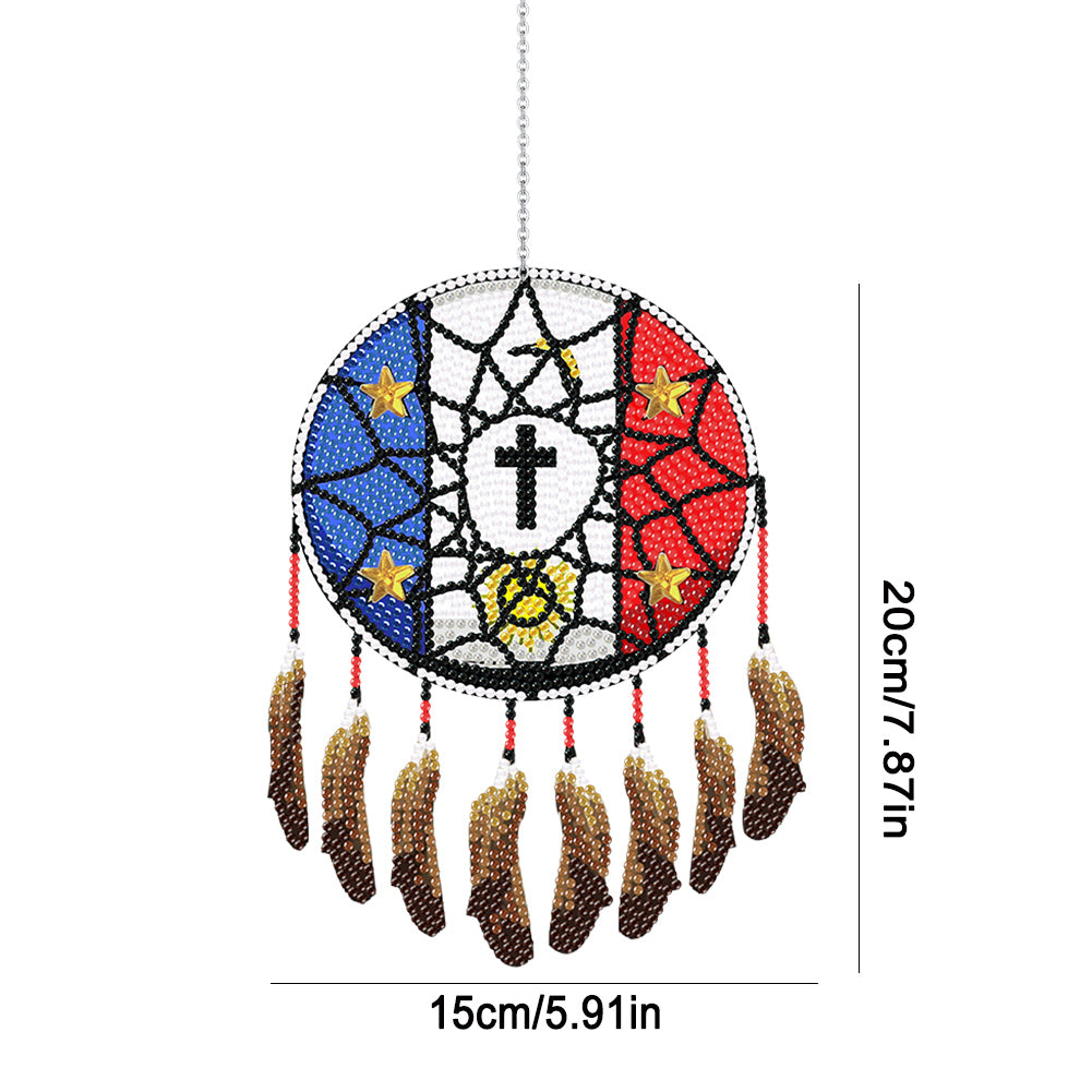 Single-Sided Round Diamond Painting Hanging Pendant 15x20cm (Flag Dreamcatcher)