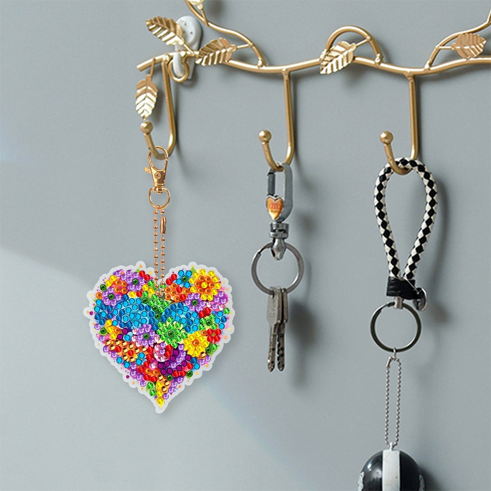 6 PCS Double Sided Special Shape Diamond Painting Keychain (Multicoloured Love)