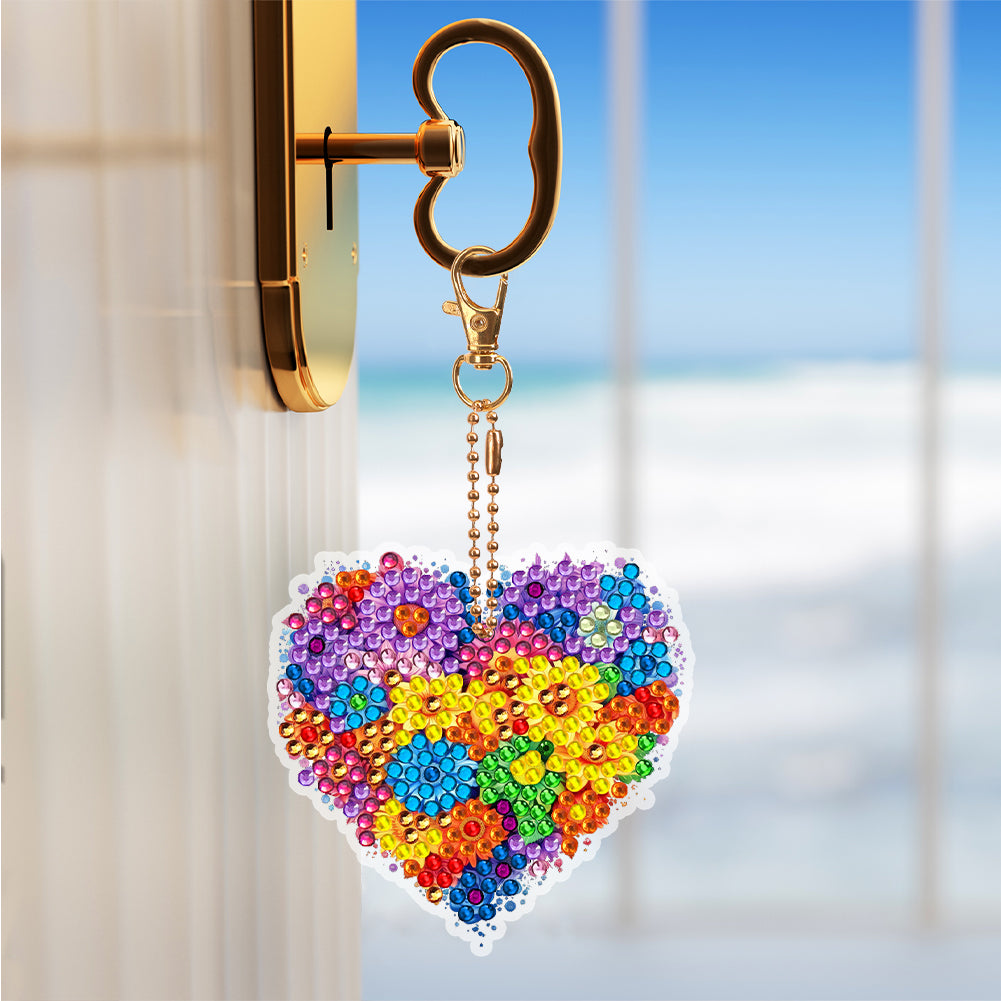 6 PCS Double Sided Special Shape Diamond Painting Keychain (Multicoloured Love)