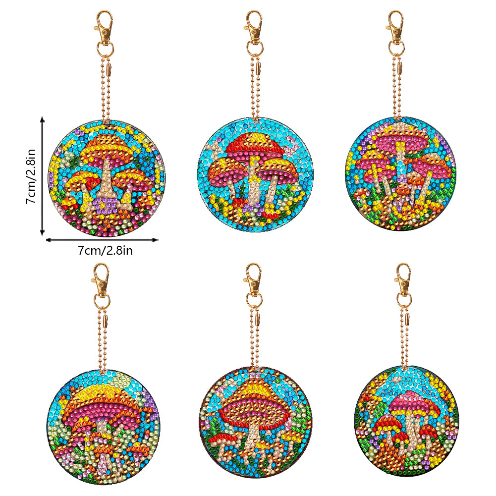 6 PCS Double Sided Special Shape Diamond Painting Keychain Pendant (Mushroom)