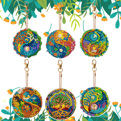 6 PCS Double Sided Special Shape Diamond Painting Keychain Pendant(Tree of Life)