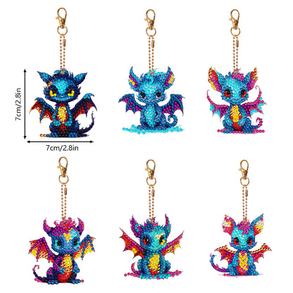 6 PCS Double Sided Special Shape Diamond Painting Keychain Pendant (Dinosaur)