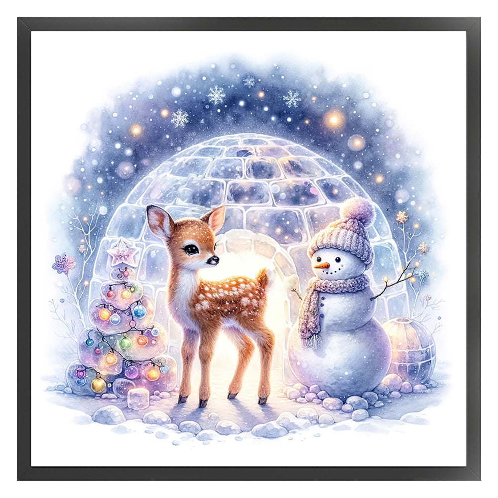 Snowman And Deer - 18CT Stamped Cross Stitch 30*30CM