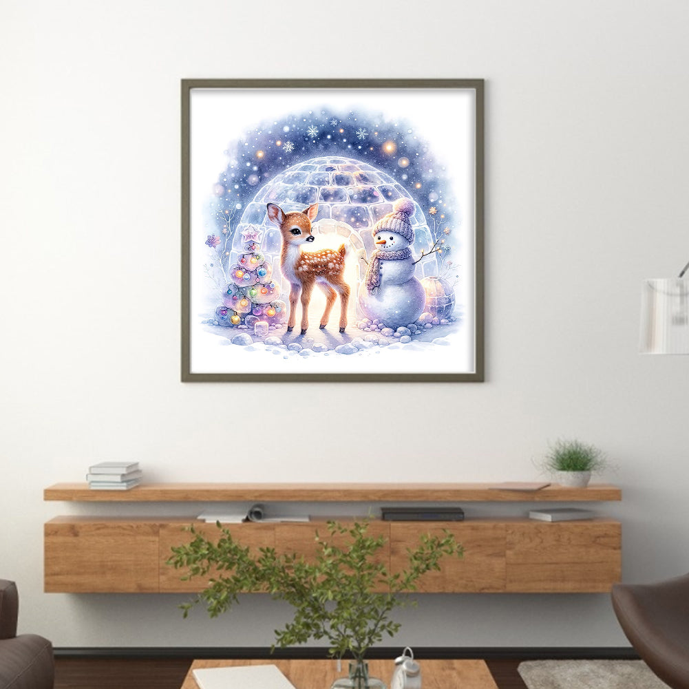 Snowman And Deer - 18CT Stamped Cross Stitch 30*30CM