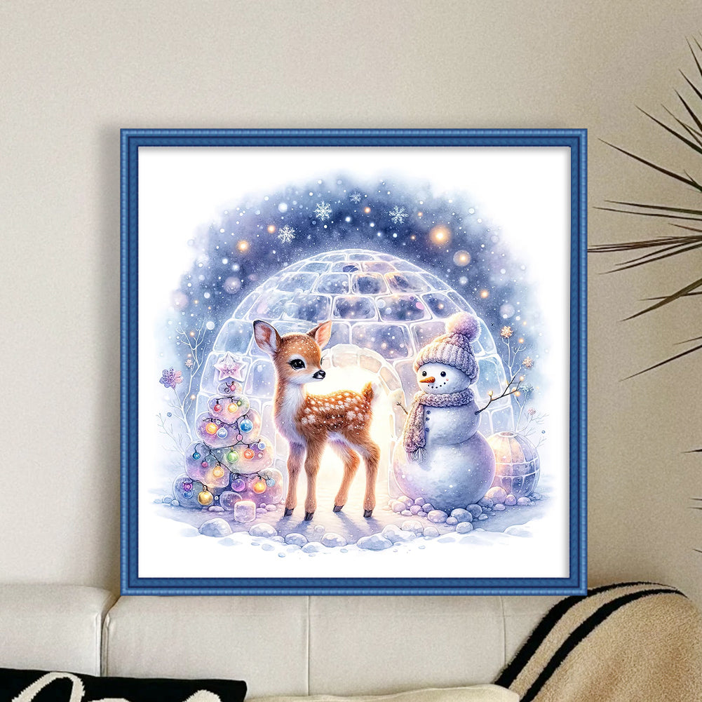 Snowman And Deer - 18CT Stamped Cross Stitch 30*30CM