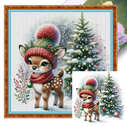 Snowman And Deer - 18CT Stamped Cross Stitch 30*30CM