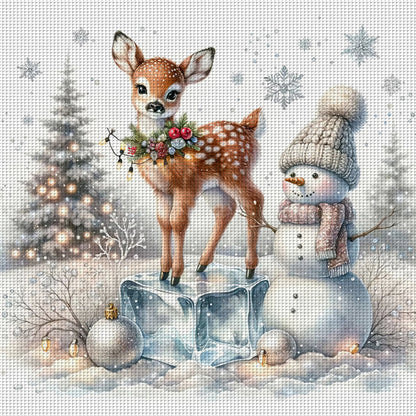 Snowman And Deer - 18CT Stamped Cross Stitch 30*30CM