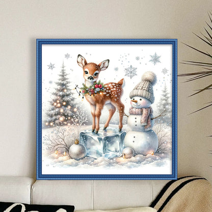 Snowman And Deer - 18CT Stamped Cross Stitch 30*30CM