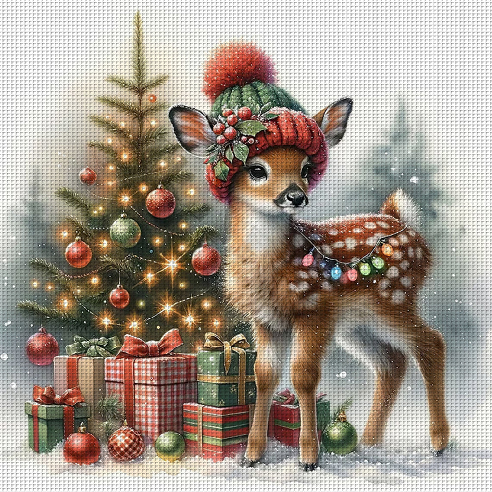 Snowman And Deer - 18CT Stamped Cross Stitch 30*30CM