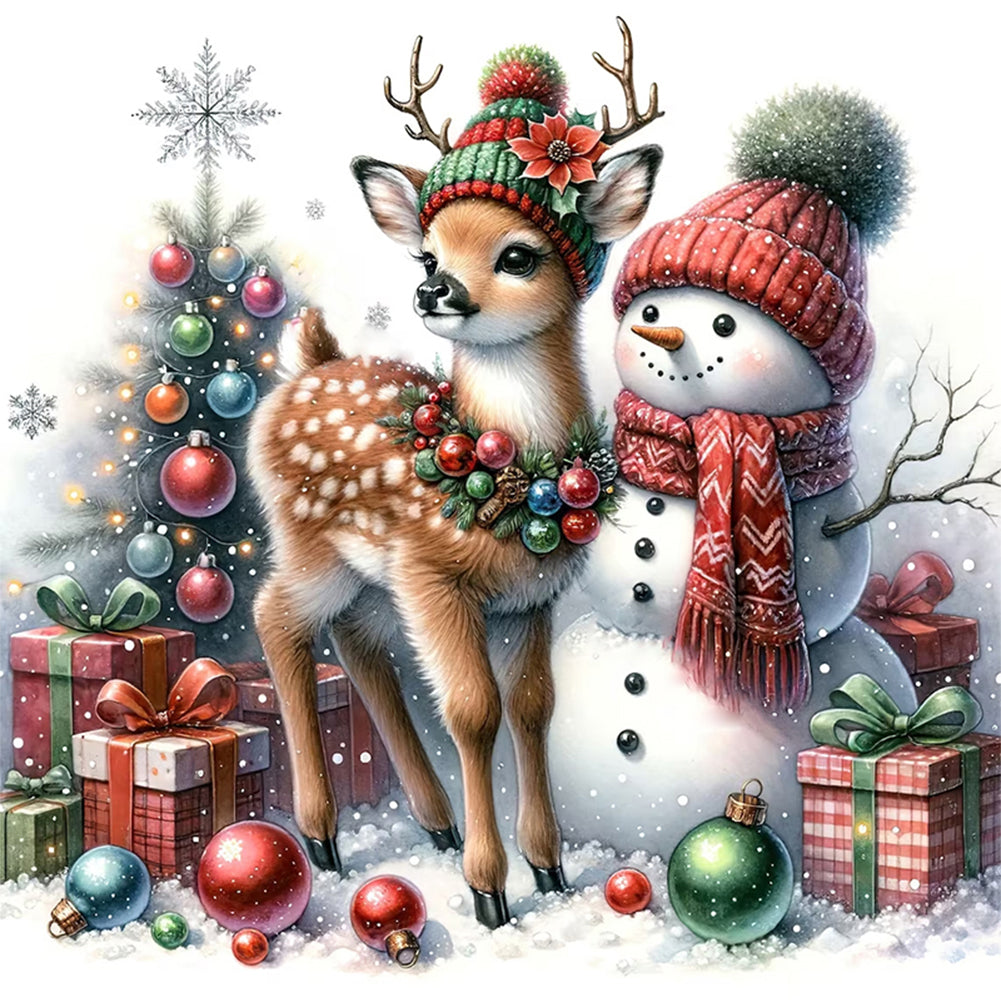 Snowman And Deer - 18CT Stamped Cross Stitch 30*30CM