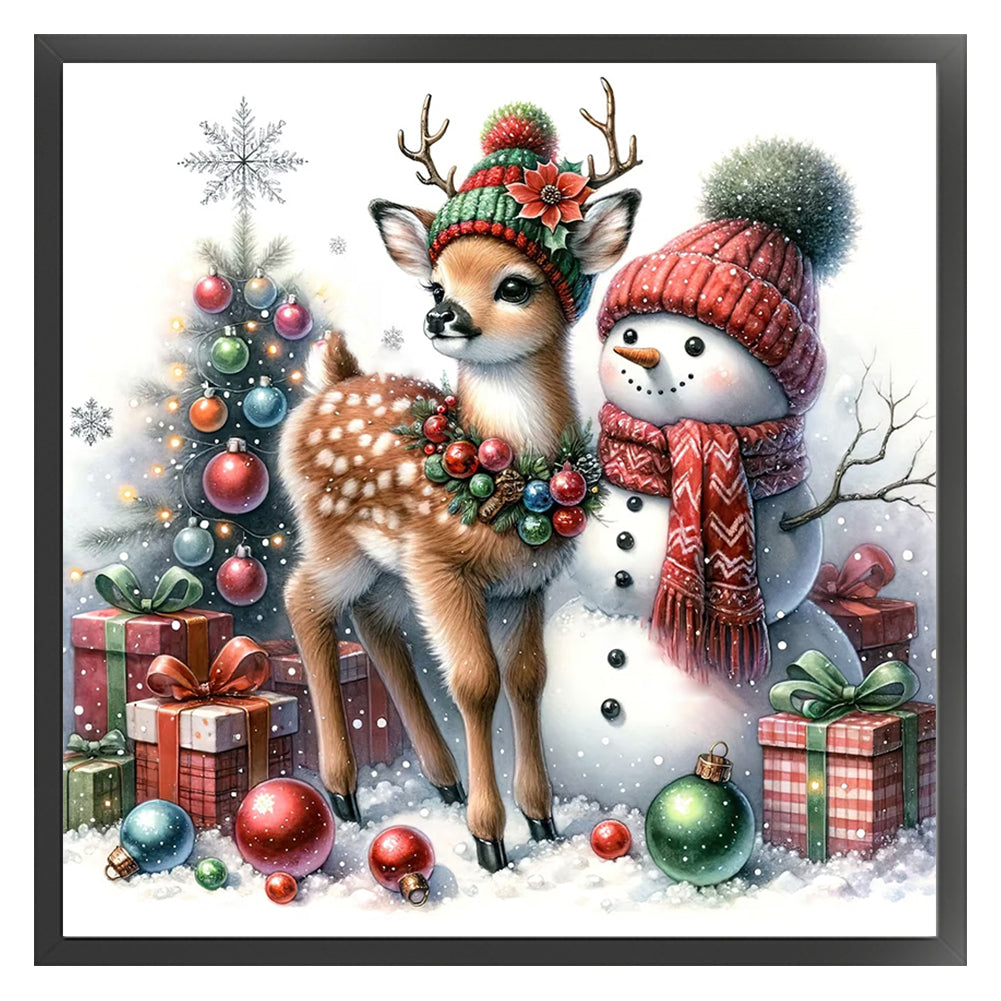 Snowman And Deer - 18CT Stamped Cross Stitch 30*30CM