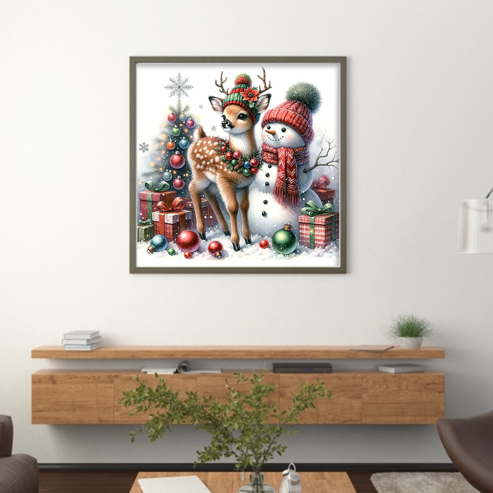 Snowman And Deer - 18CT Stamped Cross Stitch 30*30CM