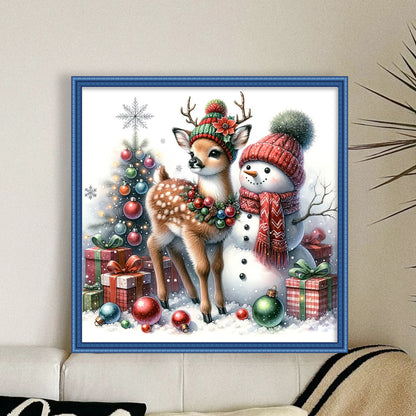 Snowman And Deer - 18CT Stamped Cross Stitch 30*30CM