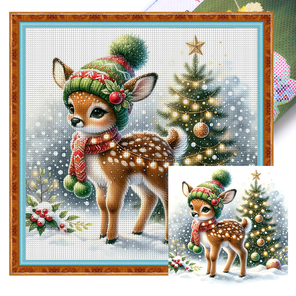 Snowman And Deer - 18CT Stamped Cross Stitch 30*30CM