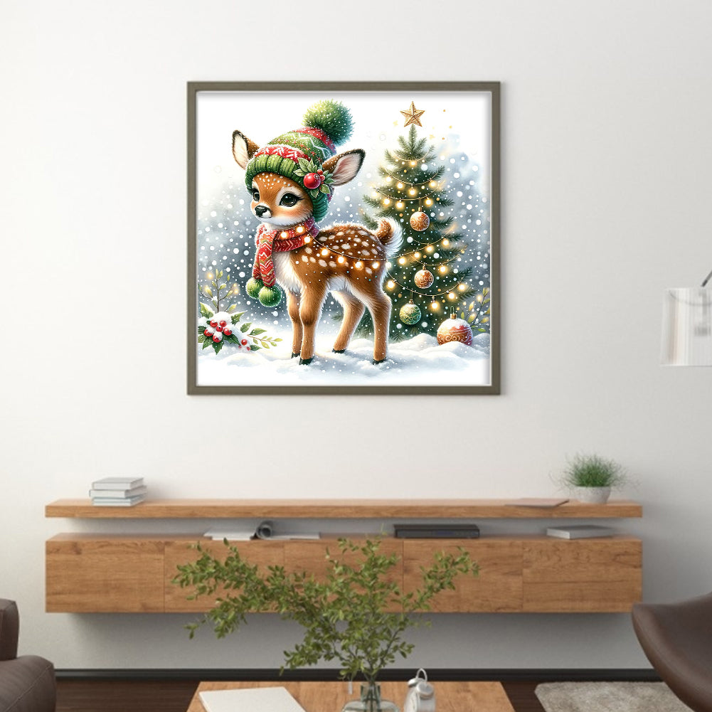 Snowman And Deer - 18CT Stamped Cross Stitch 30*30CM