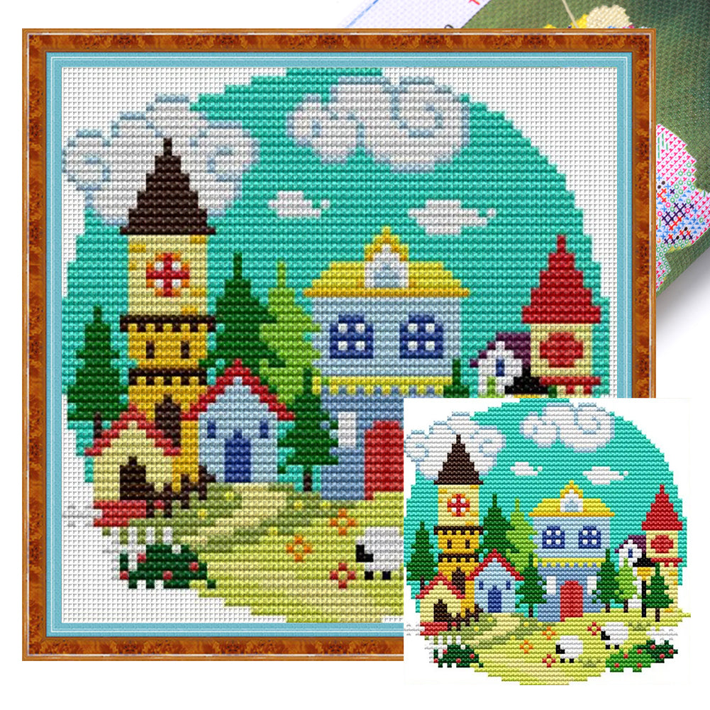 Spring Village - 14CT Stamped Cross Stitch 16*16CM(Joy Sunday)