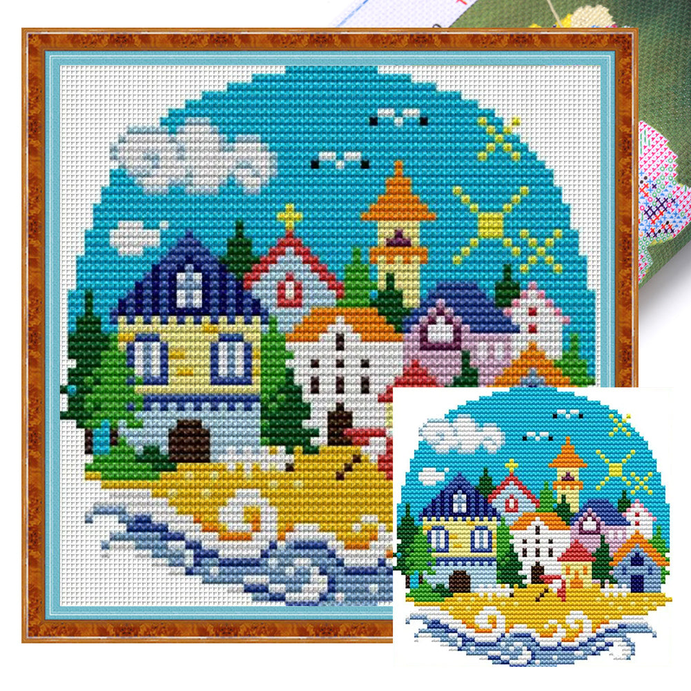 Summer Village - 14CT Stamped Cross Stitch 17*16CM(Joy Sunday)