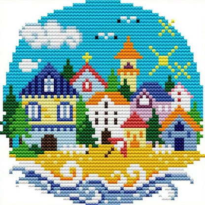 Summer Village - 14CT Stamped Cross Stitch 17*16CM(Joy Sunday)