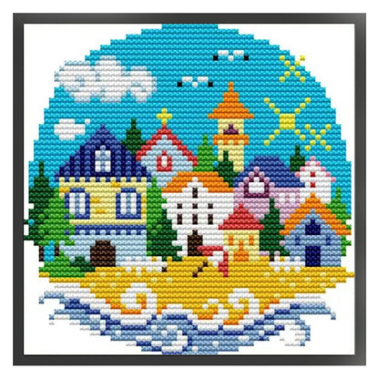 Summer Village - 14CT Stamped Cross Stitch 17*16CM(Joy Sunday)