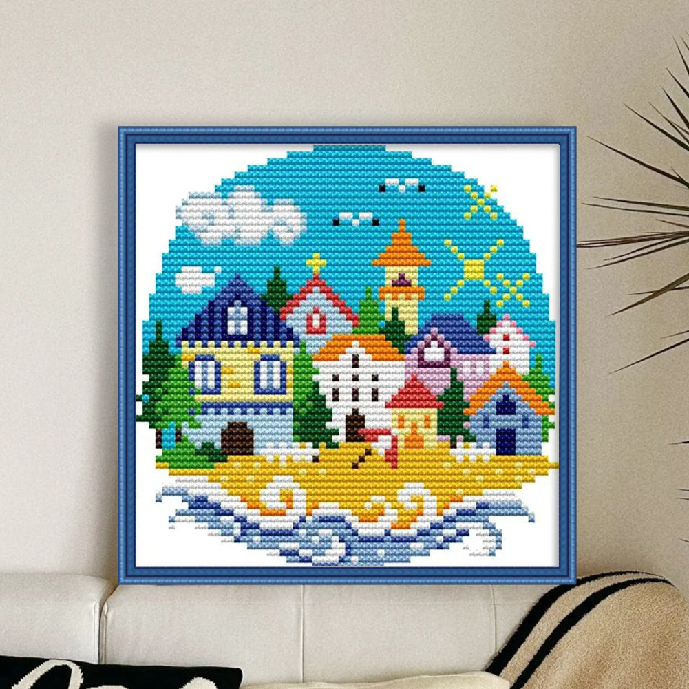 Summer Village - 14CT Stamped Cross Stitch 17*16CM(Joy Sunday)