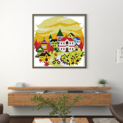 Autumn Village - 14CT Stamped Cross Stitch 16*16CM(Joy Sunday)