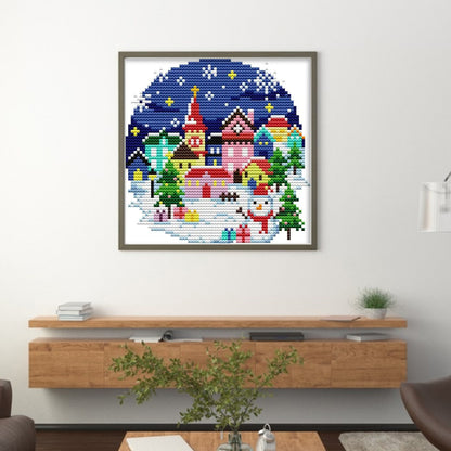 Winter Village - 14CT Stamped Cross Stitch 17*16CM(Joy Sunday)