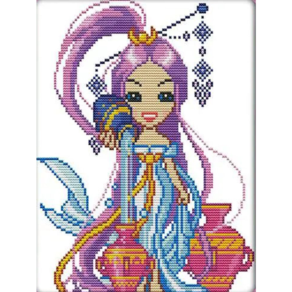 Aquarius - 14CT Stamped Cross Stitch 22*29CM(Joy Sunday)