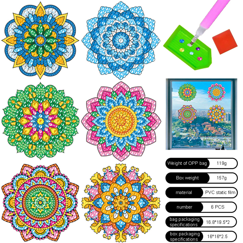 6 PCS Gem Art DIY Craft Kits Mandala Diamond Painting Stickers for Boy Girl Gift