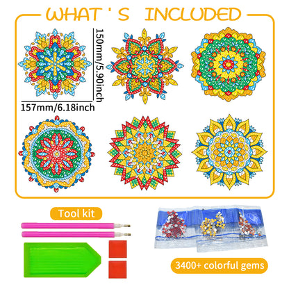 6 PCS Gem Art DIY Craft Kits Mandala Diamond Painting Stickers for Boy Girl Gift