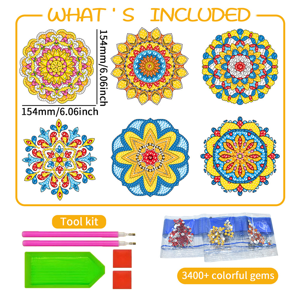 6 PCS Gem Art DIY Craft Kits Mandala Diamond Painting Stickers for Boy Girl Gift