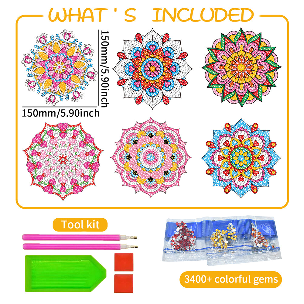 6 PCS Gem Art DIY Craft Kits Mandala Diamond Painting Stickers for Boy Girl Gift