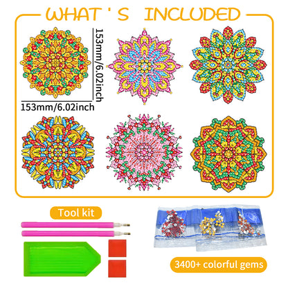 6 PCS Gem Art DIY Craft Kits Mandala Diamond Painting Stickers for Boy Girl Gift