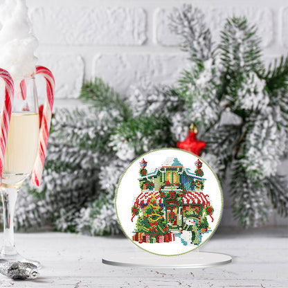 Christmas Snow Room Round Diamond Painting Tabletop Ornament for Office Decor