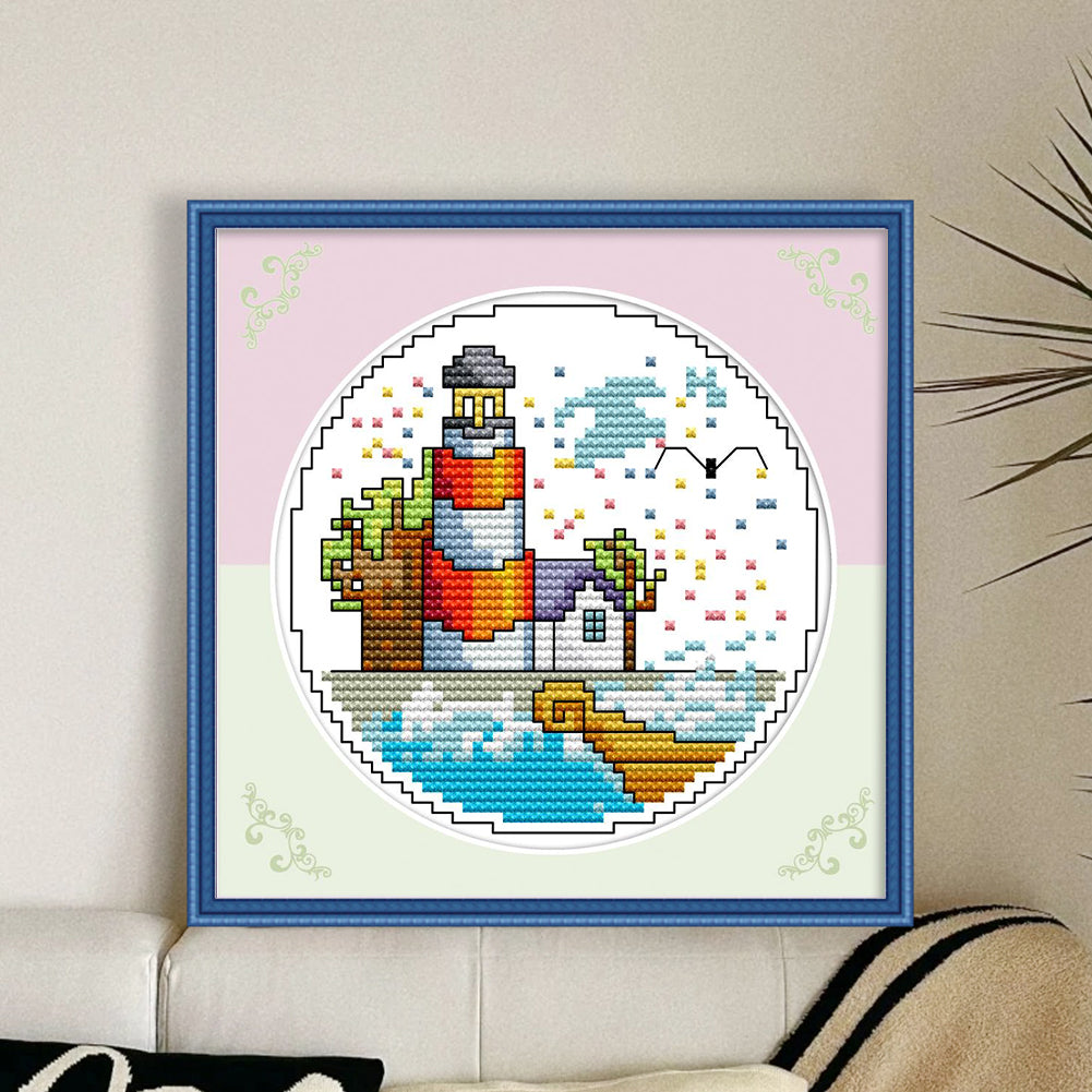 Spring By The Sea - 14CT Stamped Cross Stitch 16*16CM(Joy Sunday)