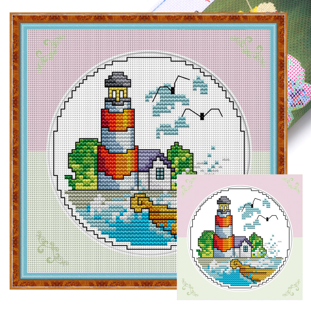 Summer By The Sea - 14CT Stamped Cross Stitch 16*16CM(Joy Sunday)