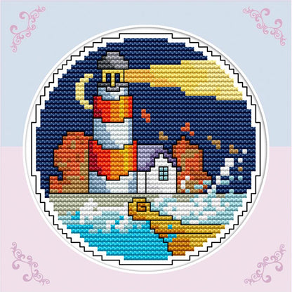 Autumn By The Seaside - 14CT Stamped Cross Stitch 16*16CM(Joy Sunday)