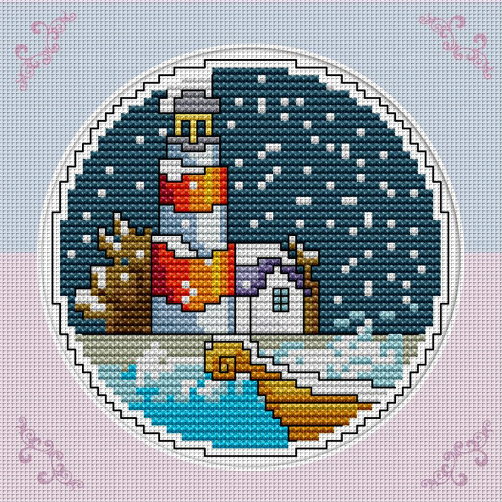 Winter By The Sea - 14CT Stamped Cross Stitch 16*16CM(Joy Sunday)