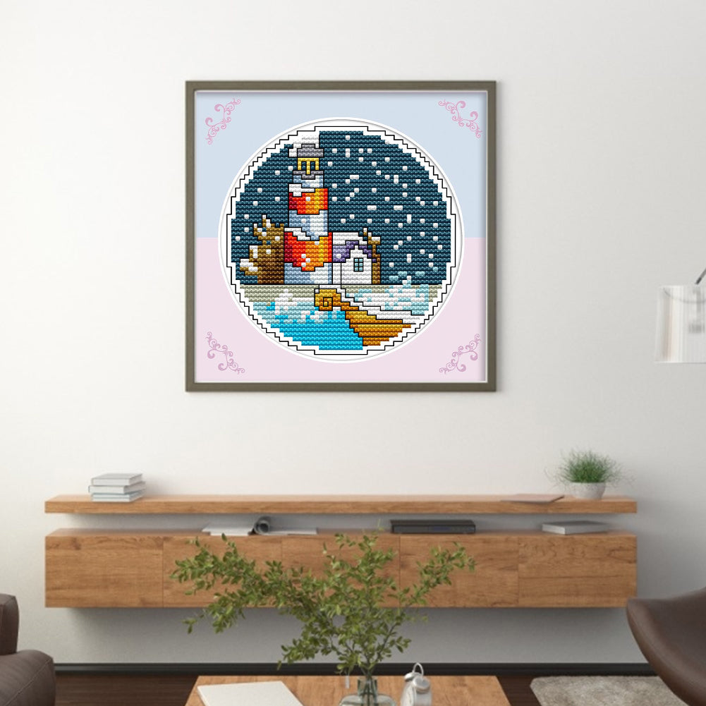 Winter By The Sea - 14CT Stamped Cross Stitch 16*16CM(Joy Sunday)