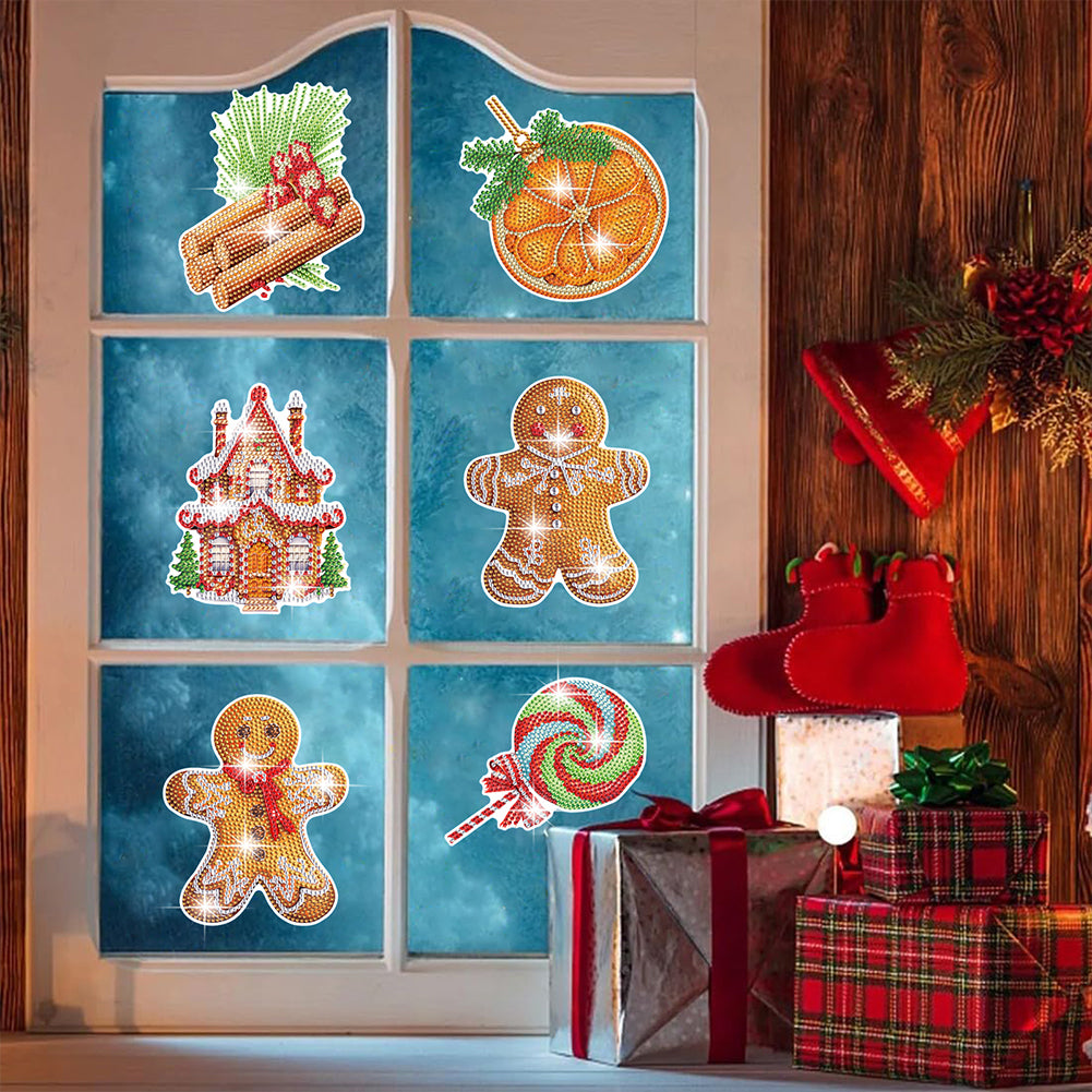 6 PCS Diamond Painting Stickers for Xmas Boy Girls Gift (Gingerbread Man Candy)