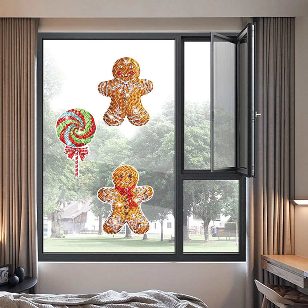 6 PCS Diamond Painting Stickers for Xmas Boy Girls Gift (Gingerbread Man Candy)