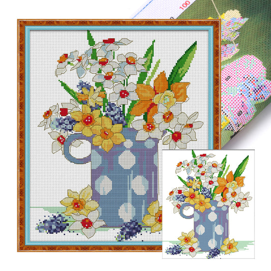 Brilliant Flowers - 14CT Stamped Cross Stitch 33*37CM(Joy Sunday)