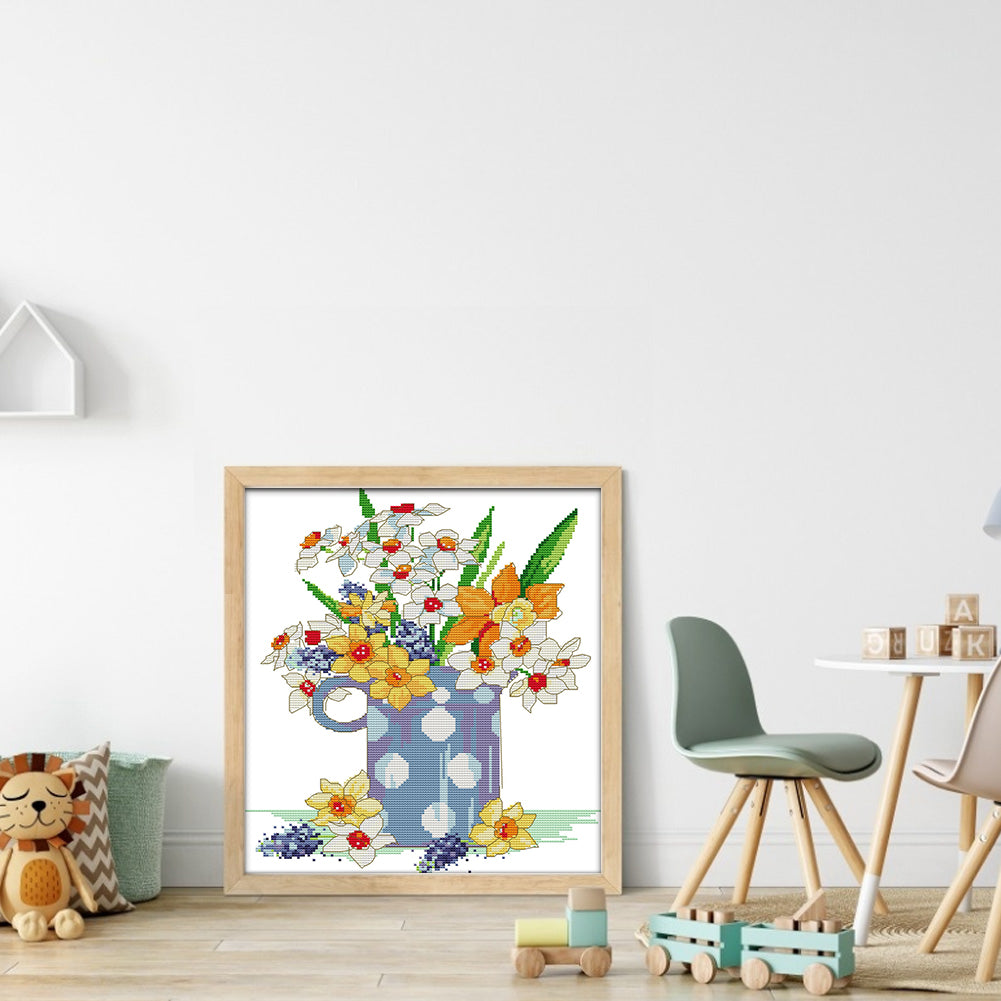 Brilliant Flowers - 14CT Stamped Cross Stitch 33*37CM(Joy Sunday)