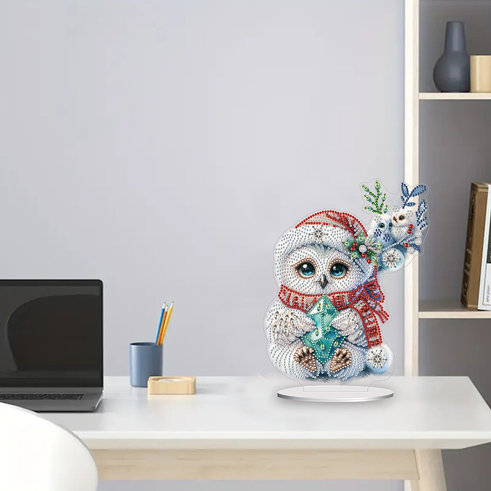 White Owl 5D DIY Diamond Painting Desktop Ornaments Kit for Office Desktop Decor