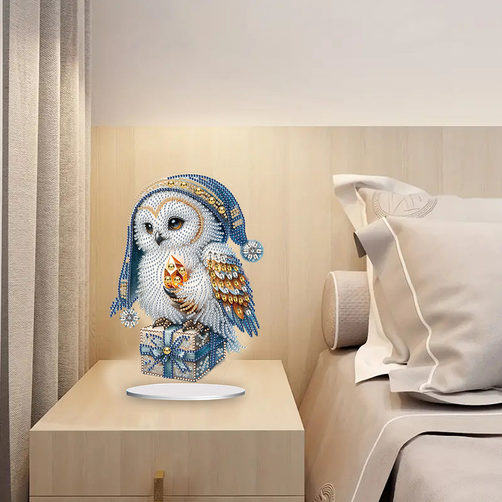 White Owl 5D DIY Diamond Painting Desktop Ornaments Kit for Office Desktop Decor