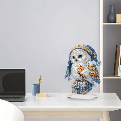 White Owl 5D DIY Diamond Painting Desktop Ornaments Kit for Office Desktop Decor