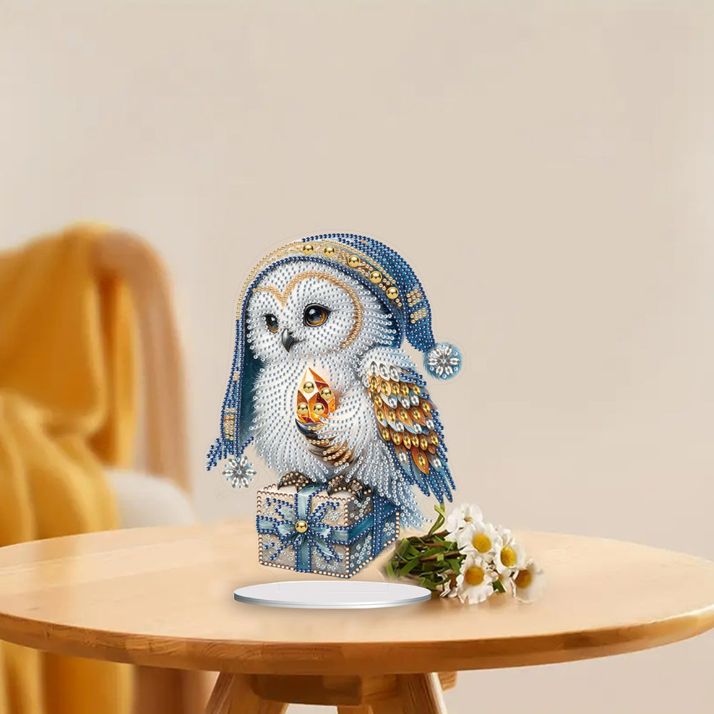 White Owl 5D DIY Diamond Painting Desktop Ornaments Kit for Office Desktop Decor