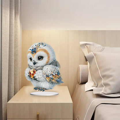 White Owl 5D DIY Diamond Painting Desktop Ornaments Kit for Office Desktop Decor